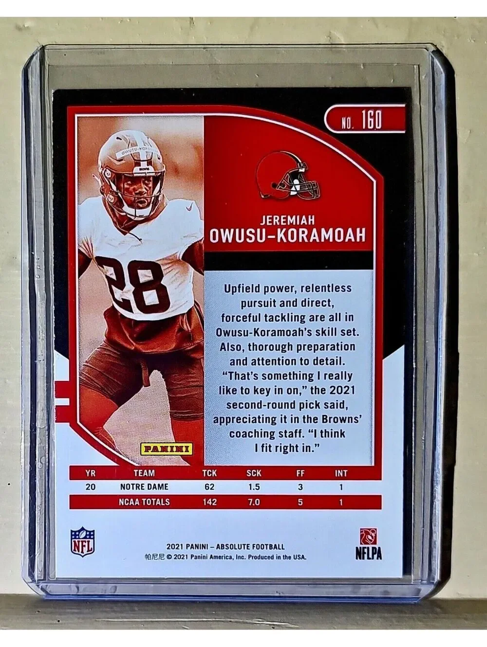 Jeremiah Owusu-Koramoah 2021 Panini NFL Absolute Green Parallel Rookie #160 Card
